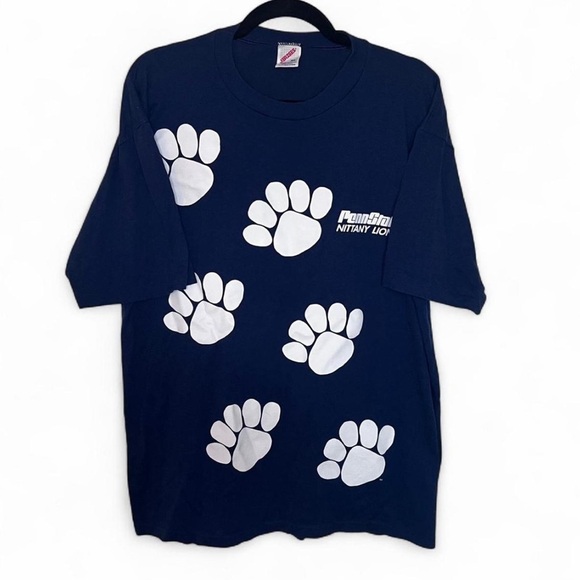 Vintage 90s Penn State Nittany Lions Tee XL Jerzees Paw Print Shirt - Picture 1 of 4